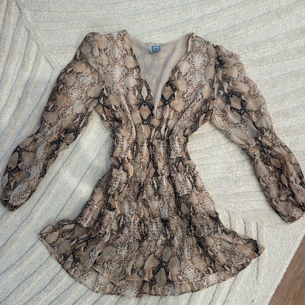 Snake print cinch waist mini dress